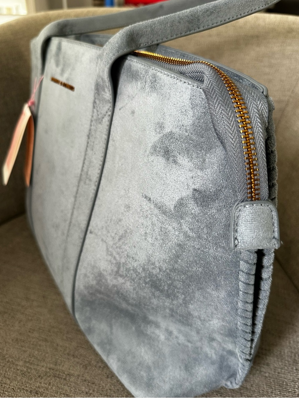 Meadow Tote in Dusty Blue Suede - Poppy and Peonies Picnic Collection - Picture 6 of 6